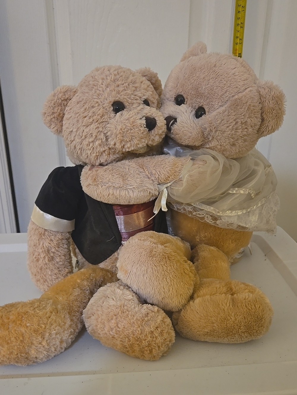 Beige Plush Bear Couple with Dress and Jacket - Romantic Kids Stuffed Toys